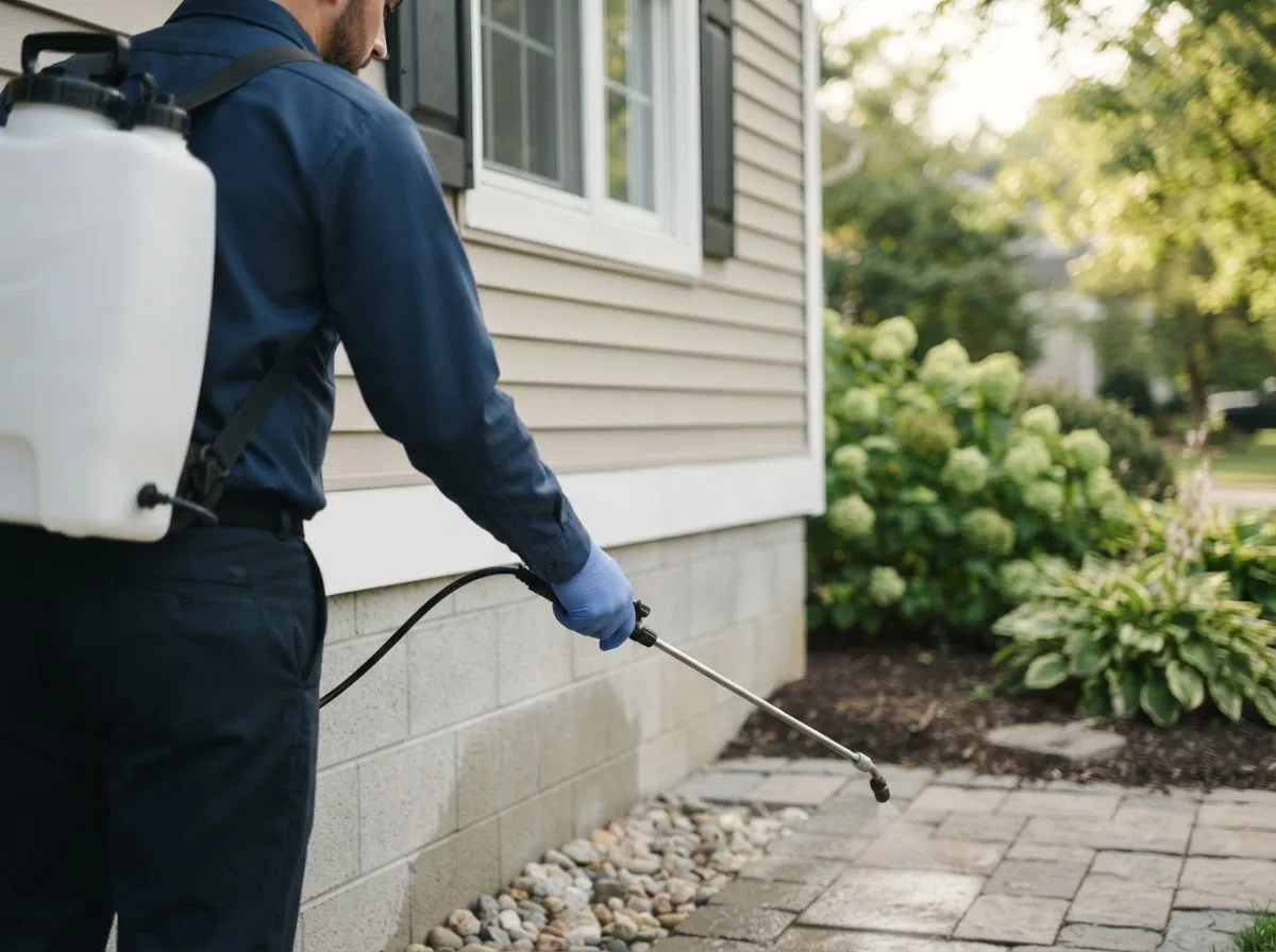 Pest control technician inspecting a home in Lawson, MO